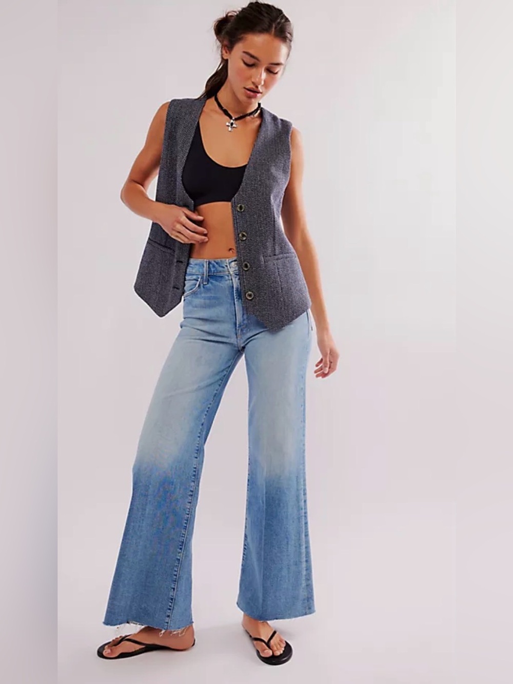 MOTHER The Roller Fray Mid-Rise Jeans in Work Hard Play Hard Color Sz 29